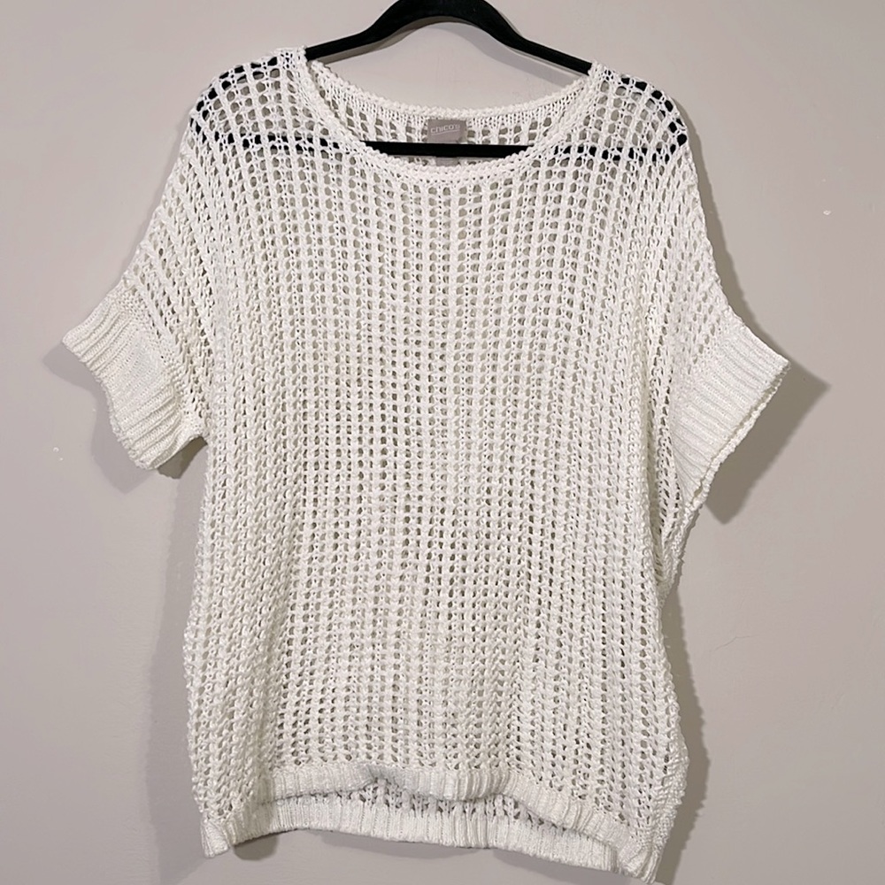 Chicos White Loose Knit Top Cover Up